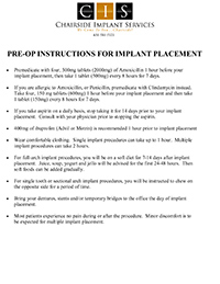 CIS Pre Op Instructions for Implant Placement